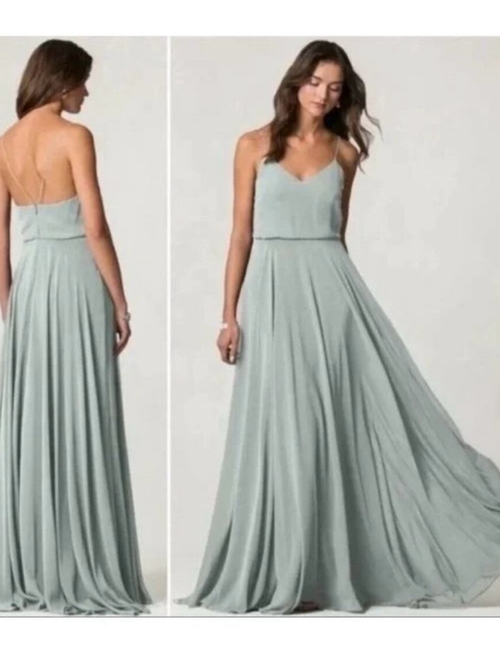Jenny Yoo Sage Green Spaghetti-Strap Chiffon Maxi Dress